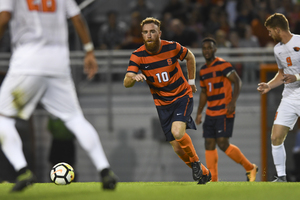 Without second-leading point-scorer Johannes Pieles, the Orange relied on unfamiliar faces to carry it on offense. Hugo Delhommelle (pictured) served the corner kick that led to SU's late-game heroics. 