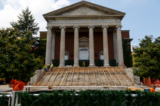 The framework for the new Hendricks Chapel steps have been completed as of July 18. Photo taken July 18, 2017
